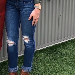 Skinny Fringe Bottom Jeans